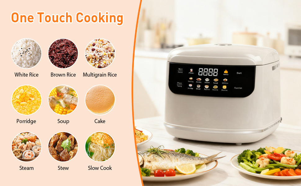 2L Rice Cooker Heating Lunch Coating Pot Cookware Slowcooker with  Fast Heating Steamer 24H Timer 8H Warming Function for Travel