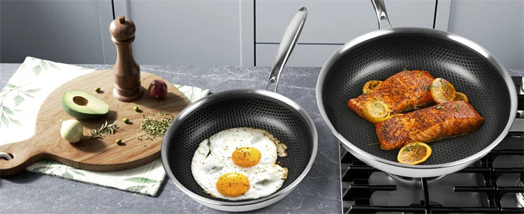20 24 28cm Nonstick Frying Pan Stainless Steel Cooking Skillet PFOA Free Hybrid Frying Pan Kitchen Fry Pan Dishwasher Safe JT562