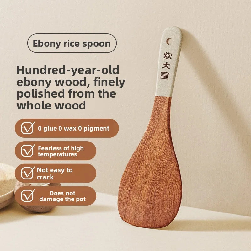 COOKER KING Ebony Wood Cooking Utensils Heat Resistant Non-Stick Pan Safe Spatula Stir Fry Rice Soup Spoon
