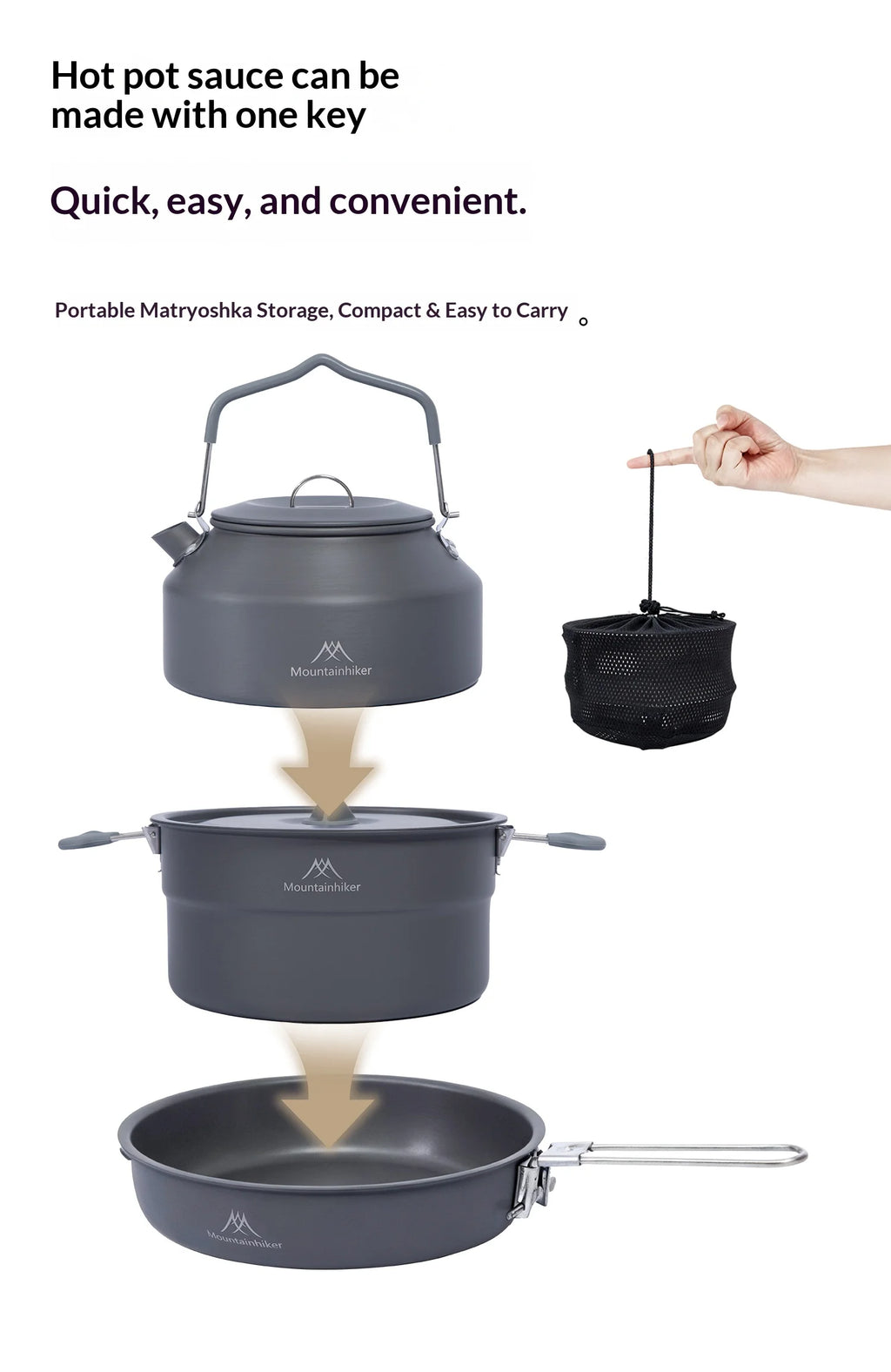 Camping Cooking Kit for 3-4 People | Includes pot, frying pan and kettle | Lightweight and portable, ideal for camping.