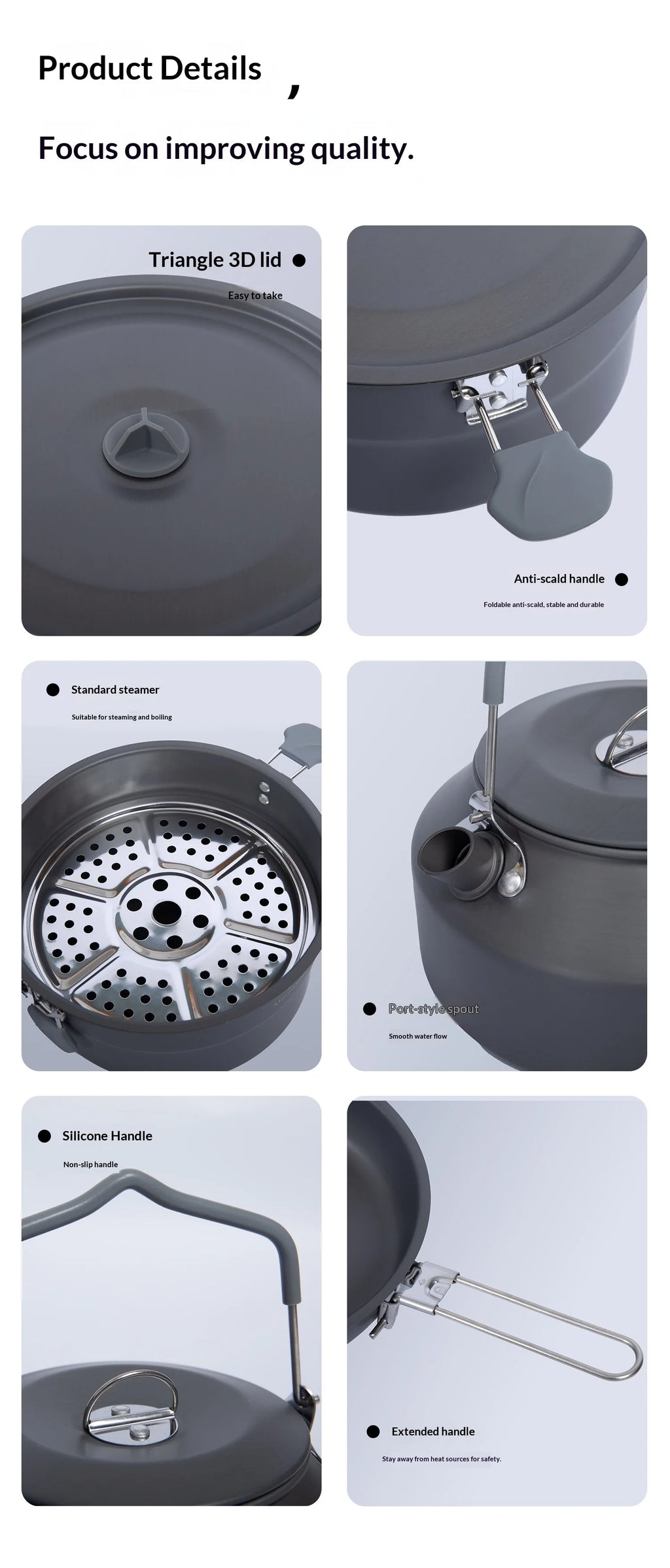 Camping Cooking Kit for 3-4 People | Includes pot, frying pan and kettle | Lightweight and portable, ideal for camping.