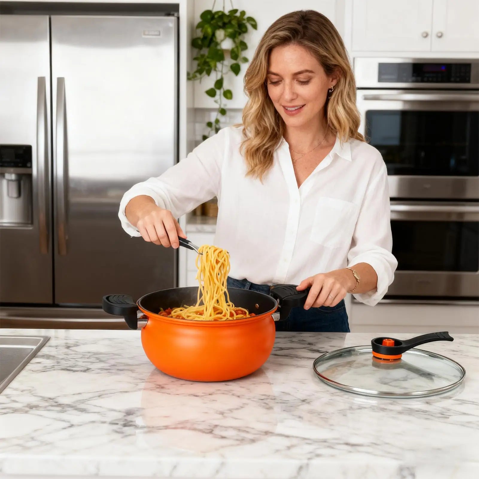 Cooking Pot Large Deep Cookware with Visible Lid Induction Pot Saucepan with Handles for Gas Ceramic Home Kitchen Restaurant