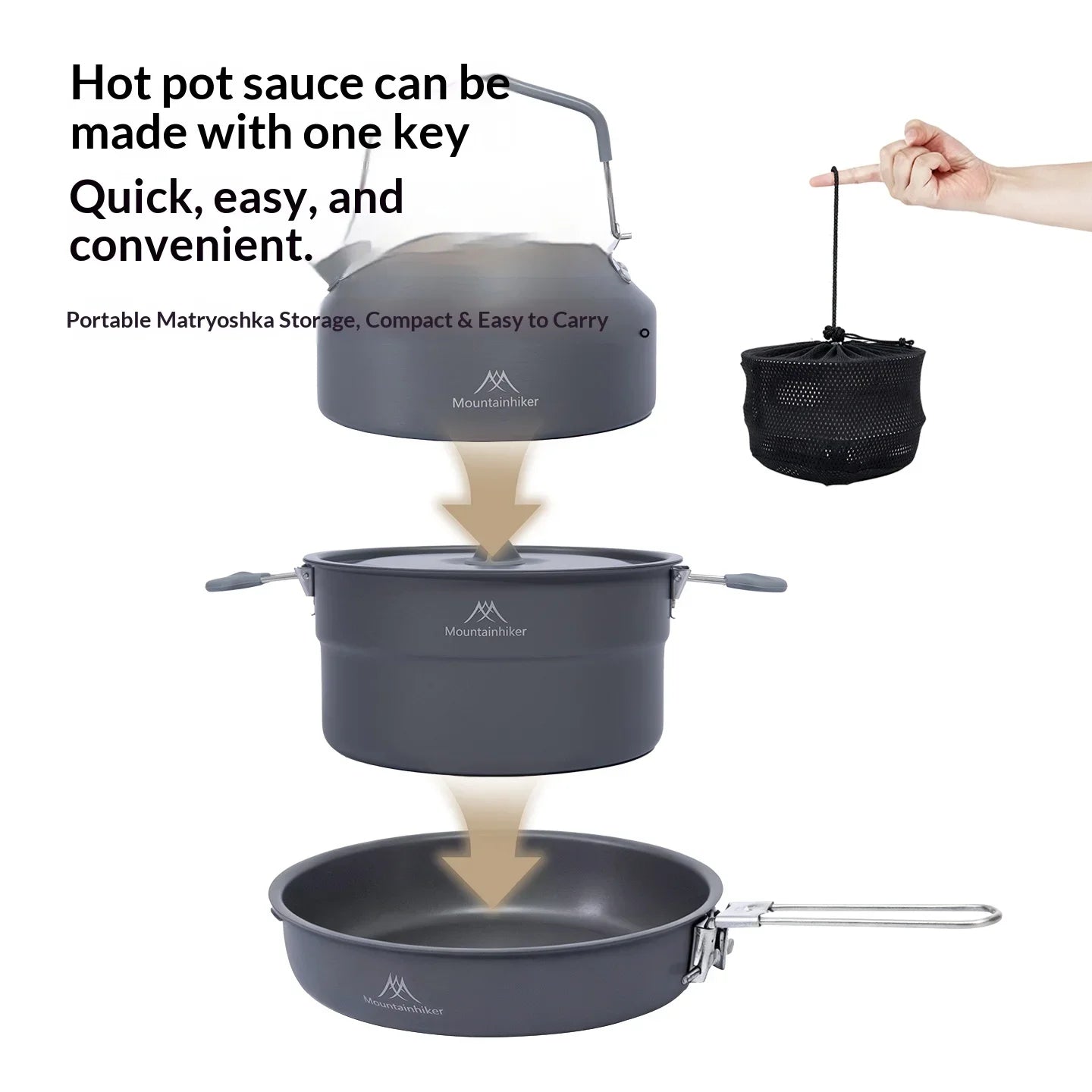 Camping Cooking Kit for 3-4 People | Includes pot, frying pan and kettle | Lightweight and portable, ideal for camping.