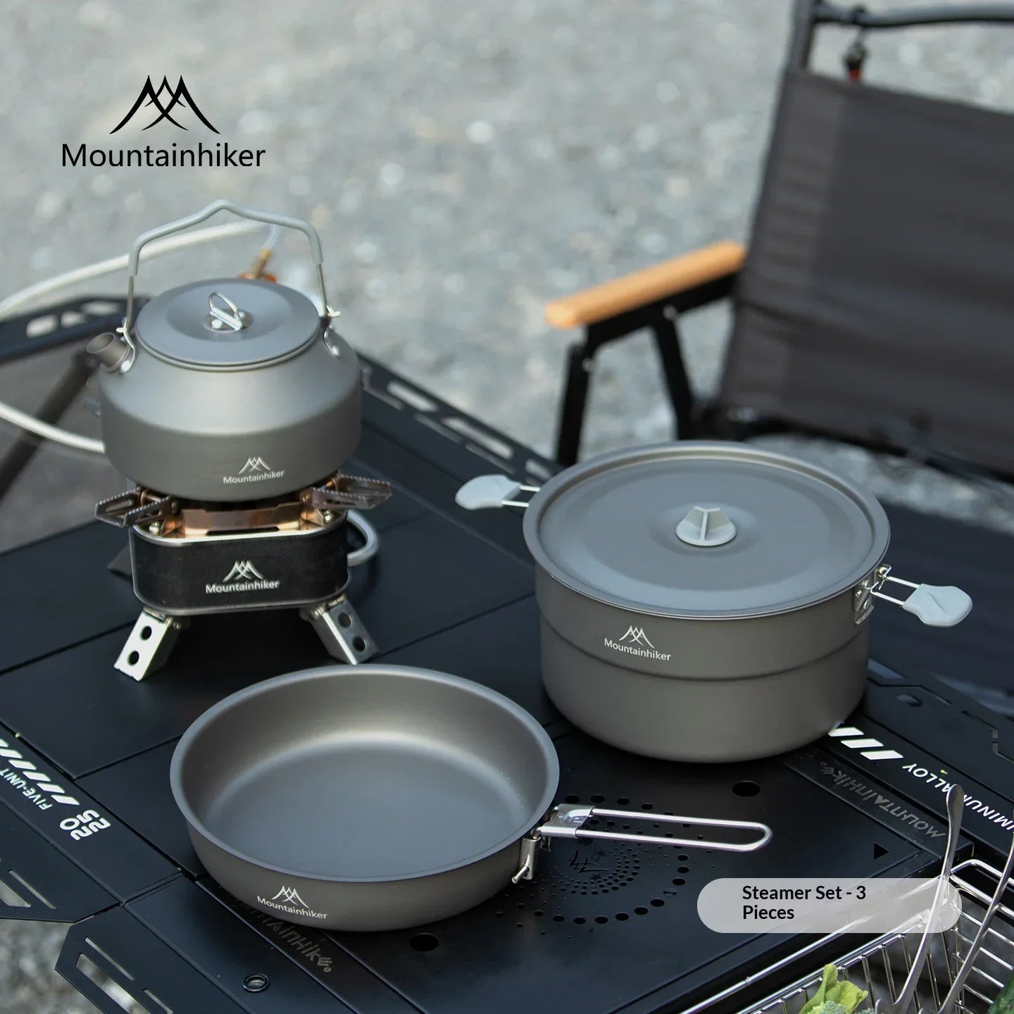 Camping Cooking Kit for 3-4 People | Includes pot, frying pan and kettle | Lightweight and portable, ideal for camping.