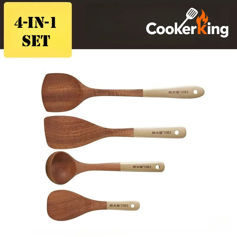 COOKER KING 4 in1 Cooking Tool Set Ebony Spatula and Spoon for Kitchen Use Kitchenware Exquisite Kitchen Tools Gift To Family