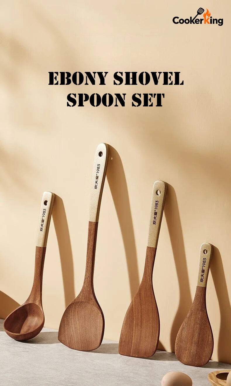 COOKER KING 4 in1 Cooking Tool Set Ebony Spatula and Spoon for Kitchen Use Kitchenware Exquisite Kitchen Tools Gift To Family