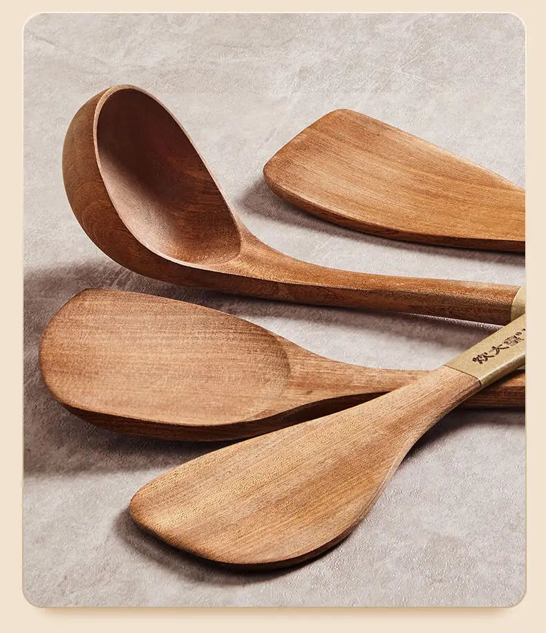 COOKER KING 4 in1 Cooking Tool Set Ebony Spatula and Spoon for Kitchen Use Kitchenware Exquisite Kitchen Tools Gift To Family