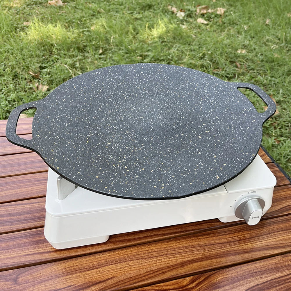 Grilling Pan Non-stick Oil Frying Baking Pan Multi-purpose Round for Outdoor Camping Kitchen Bakeware Household Tools