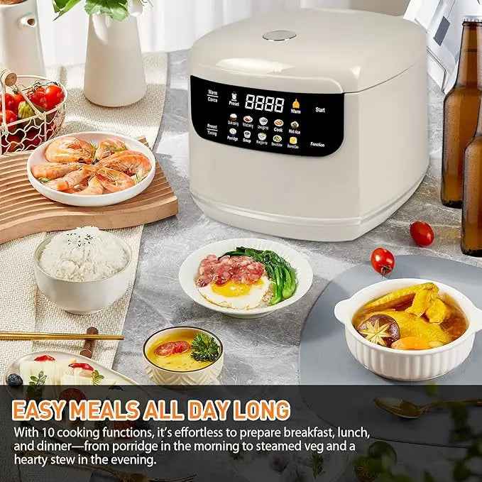 2L Rice Cooker Heating Lunch Coating Pot Cookware Slowcooker with  Fast Heating Steamer 24H Timer 8H Warming Function for Travel