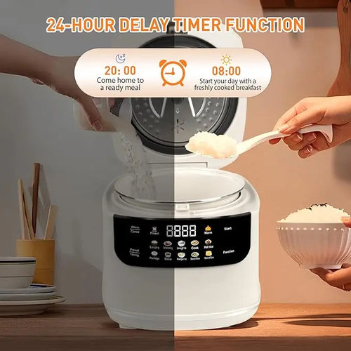 2L Rice Cooker Heating Lunch Coating Pot Cookware Slowcooker with  Fast Heating Steamer 24H Timer 8H Warming Function for Travel