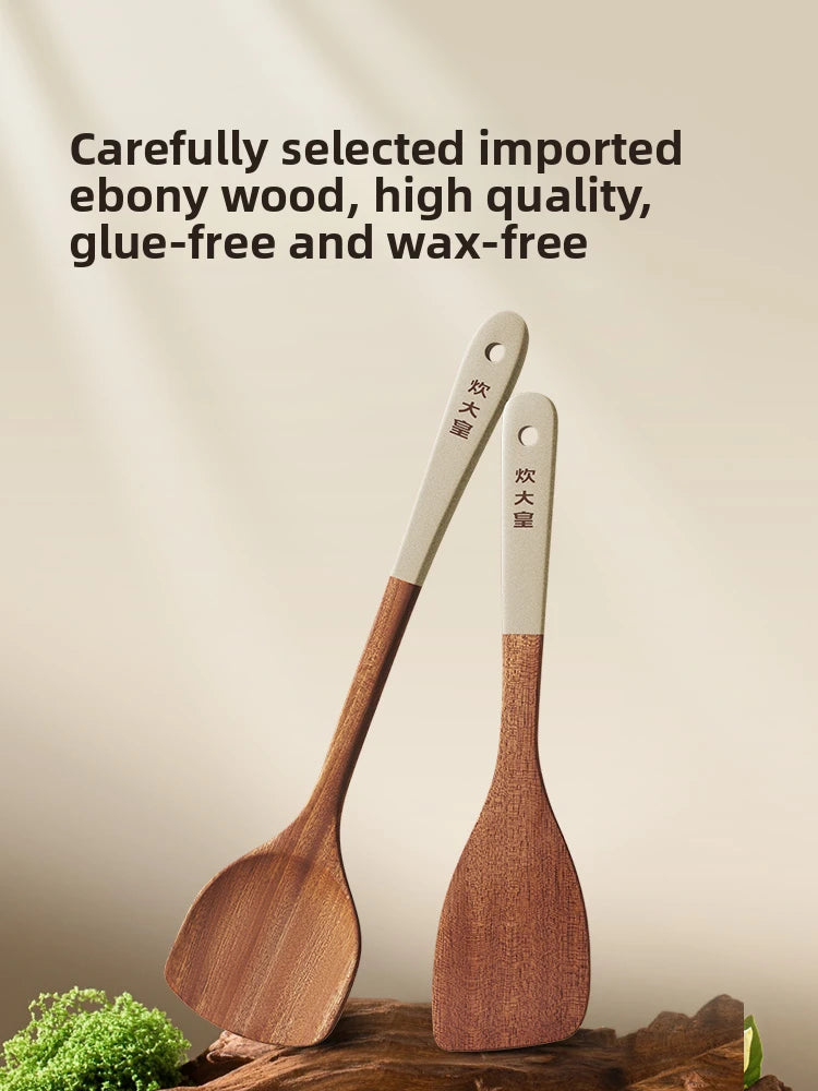 COOKER KING Ebony Wood Cooking Utensils Heat Resistant Non-Stick Pan Safe Spatula Stir Fry Rice Soup Spoon