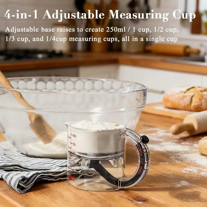 Cooking Made Easy with Adjustable Measuring Cup and Scraper-Base; A Kitchen Staple for Every Chef
