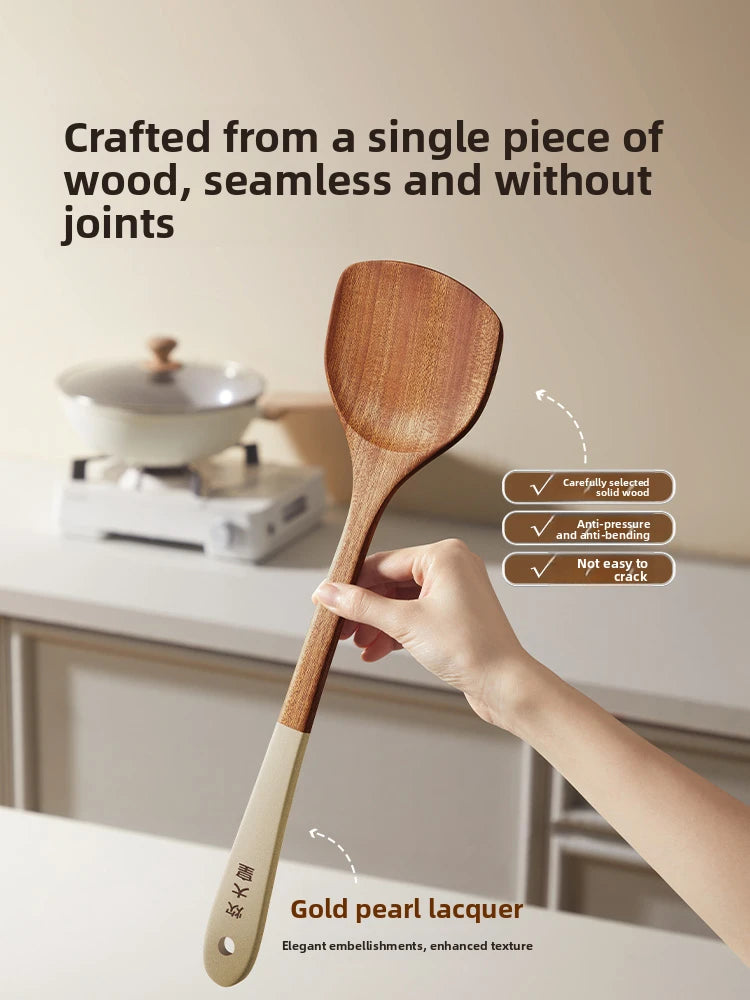 COOKER KING Ebony Wood Cooking Utensils Heat Resistant Non-Stick Pan Safe Spatula Stir Fry Rice Soup Spoon