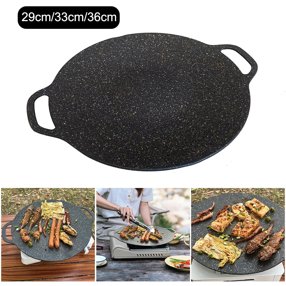 Grilling Pan Non-stick Oil Frying Baking Pan Multi-purpose Round for Outdoor Camping Kitchen Bakeware Household Tools