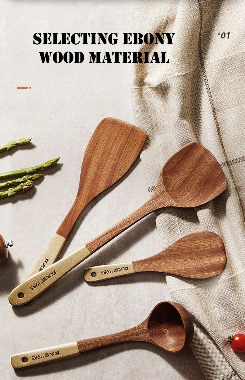 COOKER KING 4 in1 Cooking Tool Set Ebony Spatula and Spoon for Kitchen Use Kitchenware Exquisite Kitchen Tools Gift To Family