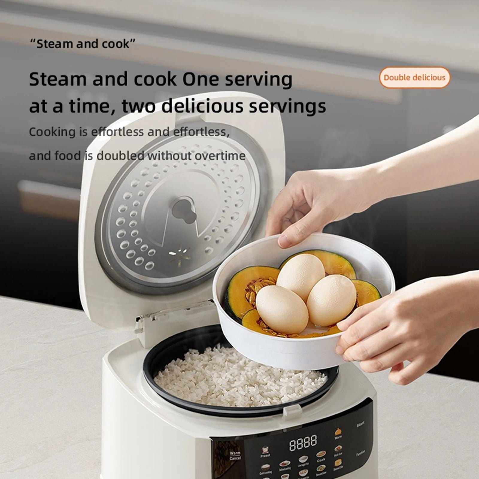 2L Rice Cooker Heating Lunch Coating Pot Cookware Slowcooker with  Fast Heating Steamer 24H Timer 8H Warming Function for Travel
