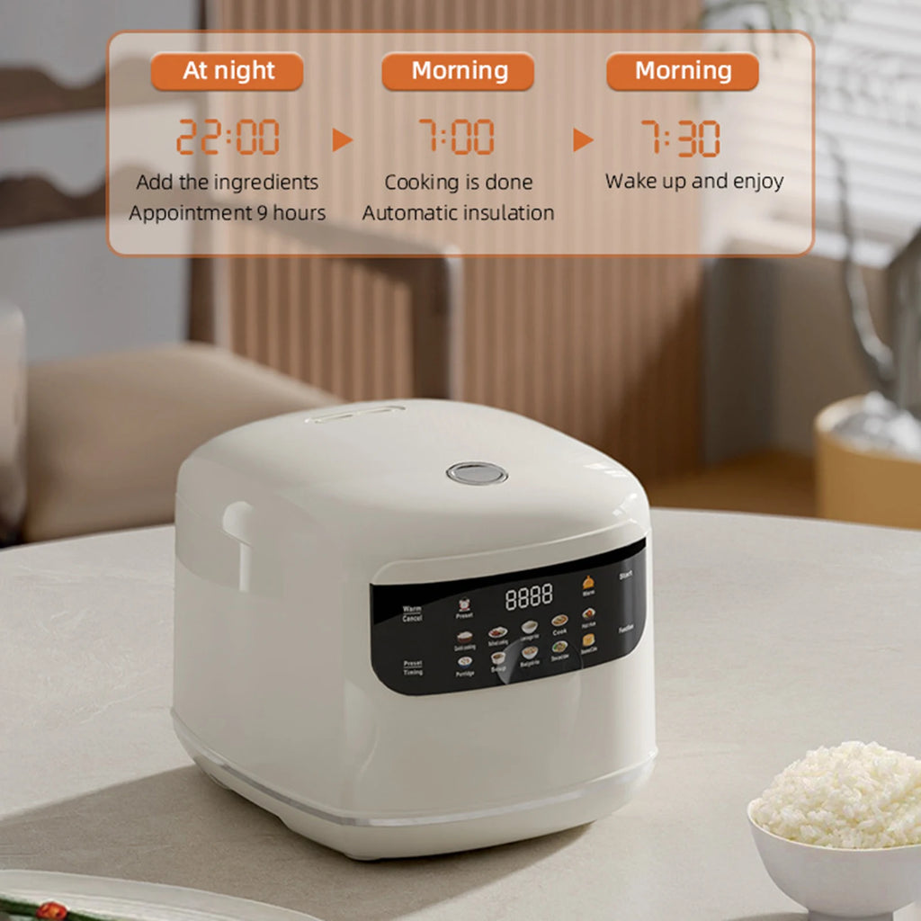 2L Rice Cooker Heating Lunch Coating Pot Cookware Slowcooker with  Fast Heating Steamer 24H Timer 8H Warming Function for Travel