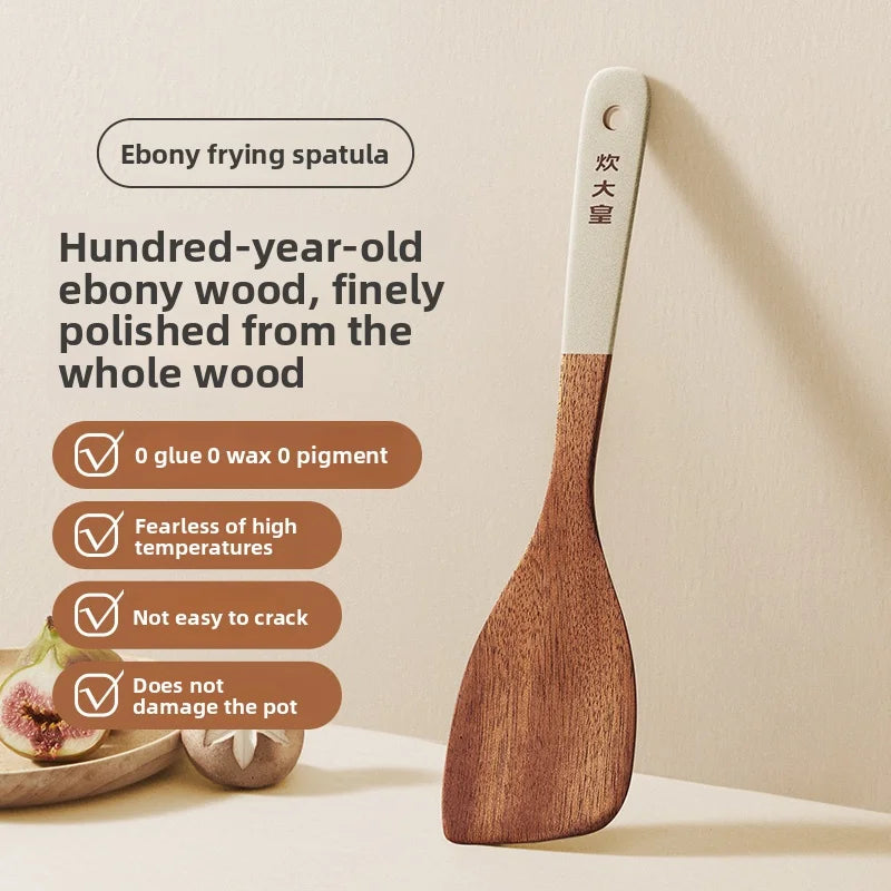 COOKER KING Ebony Wood Cooking Utensils Heat Resistant Non-Stick Pan Safe Spatula Stir Fry Rice Soup Spoon