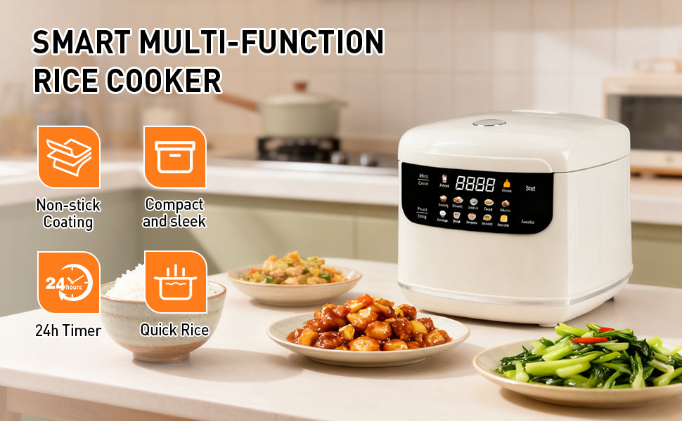 2L Rice Cooker Heating Lunch Coating Pot Cookware Slowcooker with  Fast Heating Steamer 24H Timer 8H Warming Function for Travel